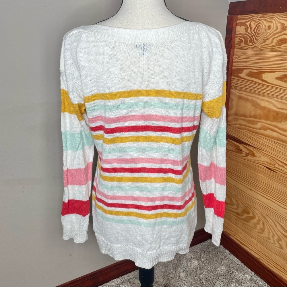 Talbots Slub Boatneck Pullover Sweater Beachy Stripe Medium White Multicolor - Picture 3 of 8